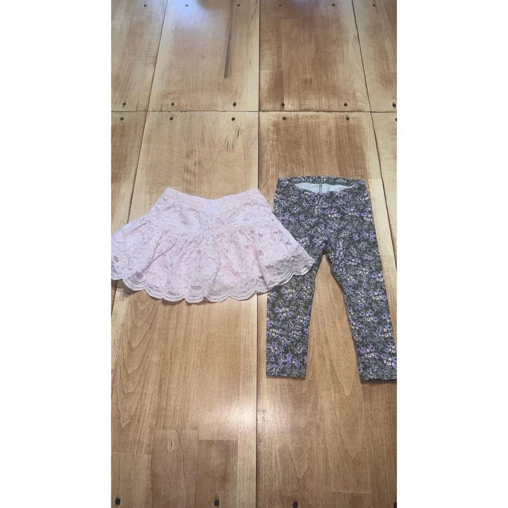 Carters Pink‎ Lace Skirt and Cat & Jack Floral Leggings Set Toddler Girls 2T